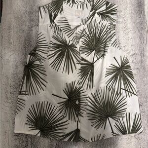 Sleeveless Palm Print Top - Green and White